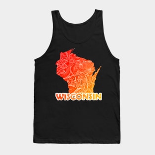 Colorful mandala art map of Wisconsin with text in red and orange Tank Top